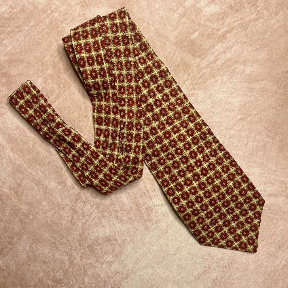 Vintage Valentino Cravatte Tie 90s Floral Geometric Print Silk Designer Prom